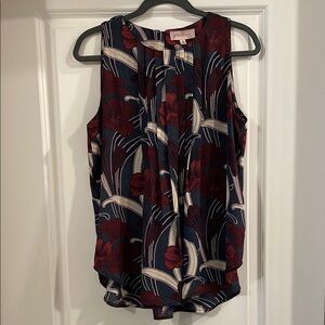 Philosophy Maroon and Navy Sleeveless Blouse Pleated Relaxed